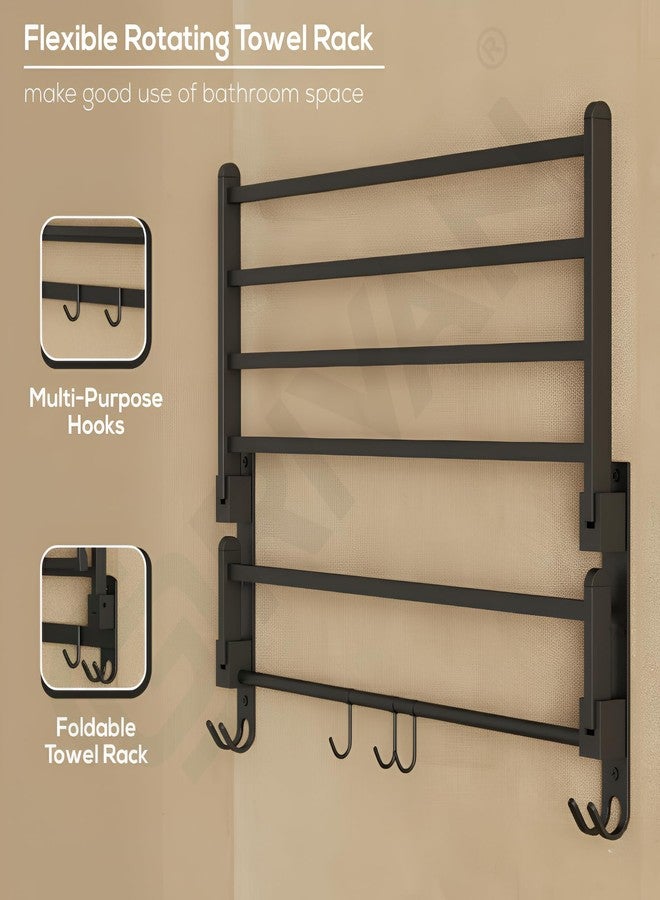 GRIVAN Heavy-Duty Stainless Steel 24 Inch Foldable Towel Rack/Shelf/Stand for Bathroom, Wall-Mounted Towel Holder with Hooks and Hanger (Black Matte Finish) - Image 3